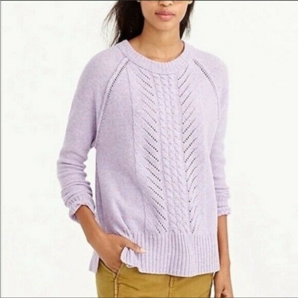 J Crew Pointelle Lilac Cable Knit Wool Sweater